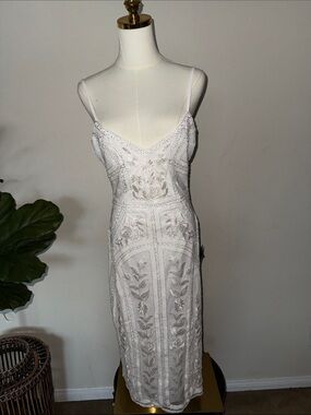 Lulu's White Beaded Midi Slip Dress